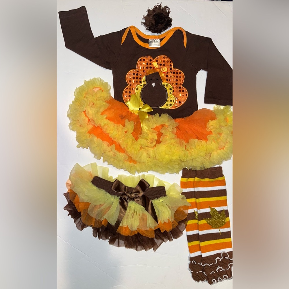 Infants Thanksgiving Outfit-Turkey Onesie with Ruffle, Panty & Leggings.